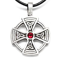 Pewter Solar Cross with Triquetra Pendant on Leather with Swarovski Crystal Birthday