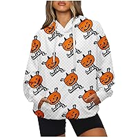 Halloween Pumpkin Sweatshirts Oversized Drawstring Hoodie Y2k Fleece Tops Fall Winter Daily Clothes With Pocket