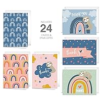 Canopy Street Thank You Cards With Happy Rainbow And Sloth Design / 24 Colorful Thank You Note Cards And Envelopes / 6 Cute Designs