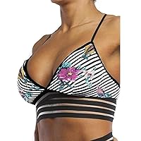 FITTOO Women's Medium Impact Padded Sports Camisole Bra Yoga Fitness Workout Tops Floral Print Striped Black M
