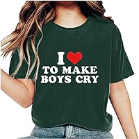 I Love to Make Boys cry - Valentine's Day Graphic Tees Short Sleeve Heart Printed T Shirts Blouse Tops