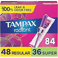 Radiant Tampons Multipack, Regular/Super Absorbency, with Leakguard Braid, Unscented, 28 Count (Pack of 3)
