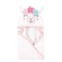 Hudson Baby Unisex Baby Cotton Animal Face Hooded Towel, Flower Llama, One Size