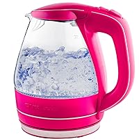 OVENTE Glass Electric Kettle Hot Water Boiler 1.5 Liter Borosilicate Glass Fast Boiling Countertop Heater - BPA Free Auto Shut Off Instant Water Heater Kettle for Coffee & Tea Maker - Pink KG83F
