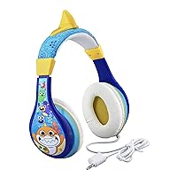 Baby Shark Headphones for Kids, Wired Headphones for School, Home or Travel, Tangle Free Toddler Headphones with Volume Control, 3.5mm Jack, Includes Headphone Splitter