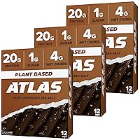 Atlas Protein Bar, 20g Plant Protein, 1g Sugar, Clean Ingredients, Gluten Free Dark Chocolate Sea Salt, 12 Count (Pack of 3))
