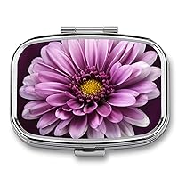 Purple Chrysanthemum Print Pill Box 2 Compartment Metal Pill Organizer Travel Small Pill Case for Pocket Purse and Travel Gifts
