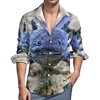 Mens Button Down Long Sleeve Shirts Blue Axolotl Soft Peach Skin Velvet Casual Beach Shirts with Pocket color83