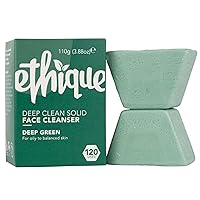 Deep Cleaning Solid Natural Face Cleanser for Oily to Balanced Skin - Deep Green - Vegan, Eco-Friendly- Zero-Waste, Plastic-Free, Cruelty-Free, 3.53 oz (Pack of 1:4 Bars)