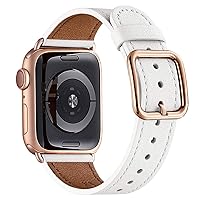 MNBVCXZ Compatible with Apple Watch Band 38mm 40mm 41mm 42mm 44mm 45mm 49mm Women Men Girls Boys Genuine Leather Replacement Strap for iWatch Series 9 8 7 6 5 4 3 2 1 Ultra SE (White/Rose gold)