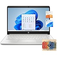 HP 14 inch Laptop for Student and Business, Intel Quad-Core Processor, 16GB RAM, 320GB Storage (64GB eMMC + 256GB Card), 1-Year Office 365, Windows 11 Pro, Silver