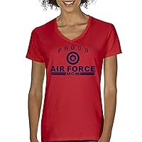 Proud Air Force Mom Women's V-Neck T-Shirt US Military Vet Mother's Day Veteran Active Duty Mama Patriotic Red Friday Tee