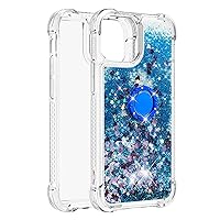 Shockproof Case for iPhone 13 Mini,Glitter Bling Shine Diamond Heart Rainbow Quicksand Transparent TPU Shell with Rotating Finger Ring Kickstand