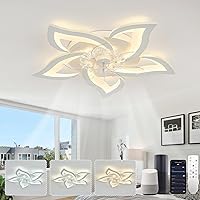 YUNLONG Ceiling Fan with Lighting Compatible with Alexa and Google Assistant, Ceiling Lamp with Fan Quiet, Summer Winter Operation DC Motor, Dimmable, for Bedroom, White