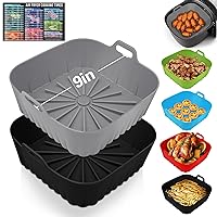 Square Silicone Air Fryer Liners - 9 Inch Reusable Air Fryer Pot - Air Fryer Accessories - Air Fryer Inserts for 6 to 9 QT for Oven Microwave Accessories (9 Inch-Grey+Black)