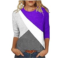 Casual Tops for Women, Womens Printed 3/4 Sleeve T Shirt Summer Round Neck Loose Tshirt Casual Blouses Tunics