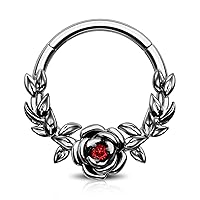 Jewseen Halloween Cartilage Hoop Rose Hinged Segment Rings Gothic Septum Rings 16g Daith Piercing Jewelry Helix Tragus Piercing Jewelry for Women Men