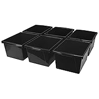 Storex 4 Gallon Storage Bin – Plastic Classroom Organizer for Books and Supplies, Black, 6-Pack (61466U06C)