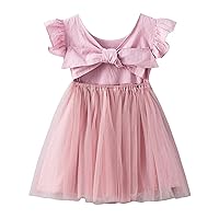 Toddler Baby Girl Tutu Tulle Dress Sleeveless Linen Ruffle Back Bowknot Party Sundress