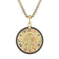 Bulova Jewelry Men's Chronos; God of Time 14K Gold Plated Sterling Silver Pendant and Rounded Box Link Chain Necklace,Length 24-26