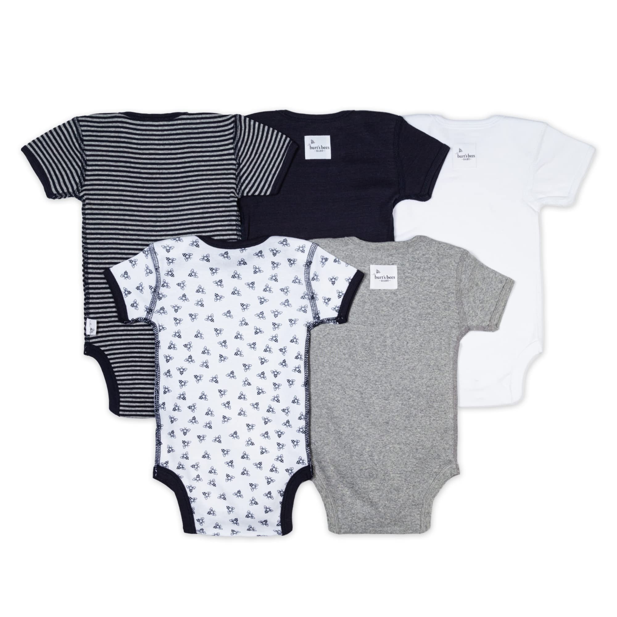 Burt's Bees Baby 5-Pack Short & Long Sleeve One-Pieces, 100% Organic Cotton