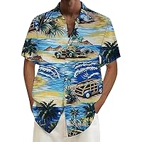 Mens Tropical Hawaiian Shirt Beach Loose Short Sleeve Button Down Cruise Caribbean Shirts Casual Summer Flamingo Golf