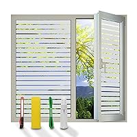 Window Privacy Film With Complete Set Of Installation Tools, Window Film Static Cling Reused Non Adhesive Decorative Glass Film Ideal for Home Office Glass Door (Stripes Pattern35.4X157.4Inch)