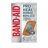 Brand Pro Heal Adhesive Bandages with Hydrocolloid Gel Pads, Large Clinically Tested Waterproof Bandages for Better Healing of Minor Wounds, Sterile First Aid Bandages, 5 ct
