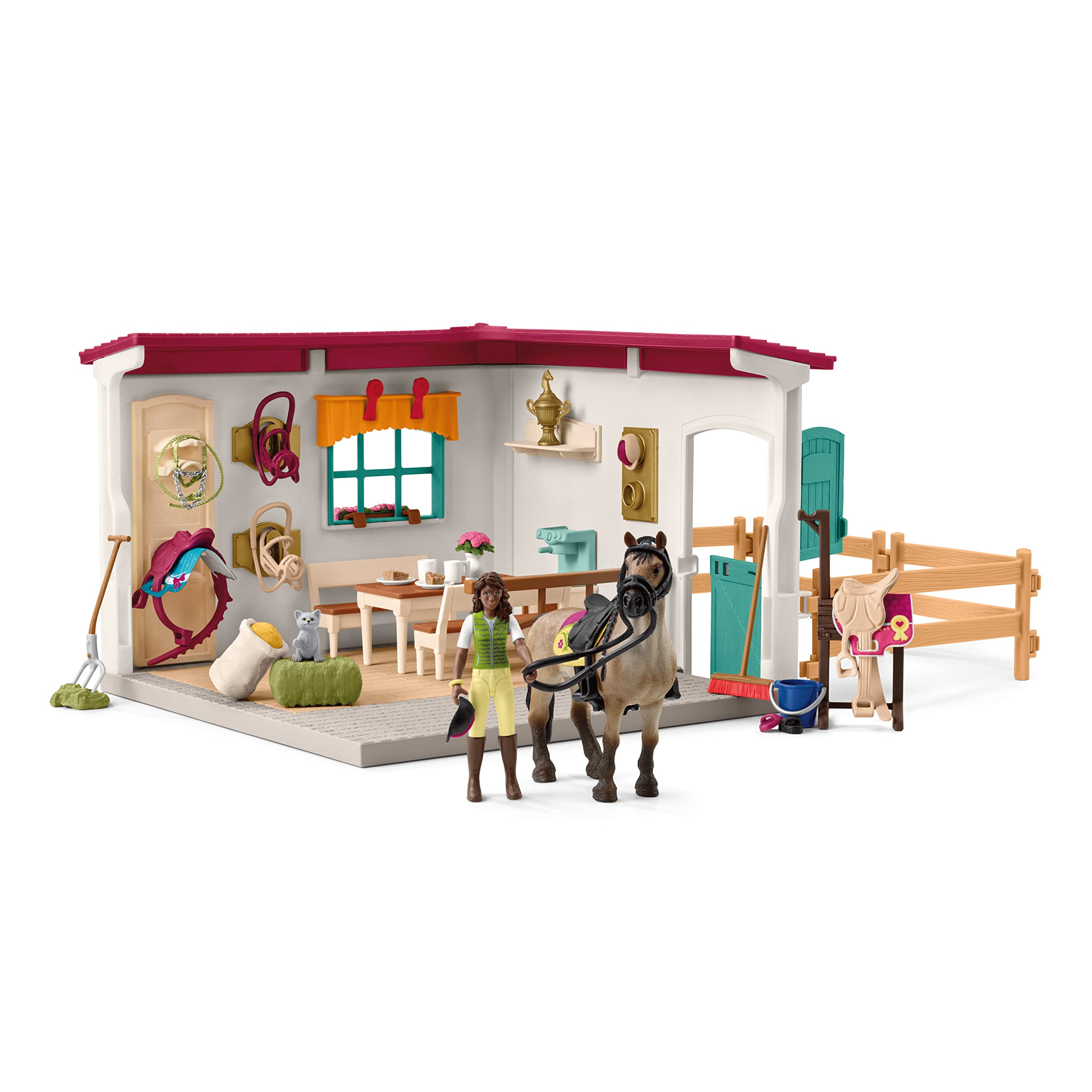 Schleich Horse Club, Horse Sets for Girls and Boys, Tack Room with Dolls, Horse Toys, and Accessories, Extension for Lakeside Riding Center, Ages 5+