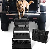Dog Stairs for Car - Foldable Dog Ramps for Large Dogs with Non Slip Surface, Portable Dog Steps for Cars and SUV, Truck, Support Up to 200 Lbs, 6 Steps