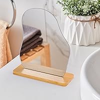 Irregular Aesthetic Vanity Mirror Frameless, Table Frameless Mirror, Decorative Desk Tabletop Acrylic Mirrors with Wooden Stand for Bedroom,Living Room and Minimal Spaces Room Decor