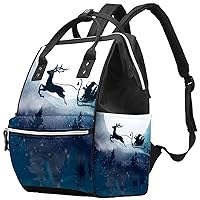 Santa and His Sleigh Deer in Night Fall Snow Forest Diaper Bag Backpack Baby Nappy Changing Bags Multi Function Large Capacity Travel Bag