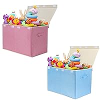 popoly Large Toy Box Chest with Lid, Collapsible Sturdy Toy Storage Organizer Boxes Bins Baskets