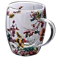 Double Walled Glass Mugs Cute Coffee Mugs Flower Tea Cup 350ml Glass Coffee Mugs Clear Dried Flowers Coffee Cups with Anti-scald Handle Glass Cups for Hot Drinks, Tea, Milk Type 2