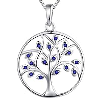 YL Tree of Life Necklace 925 Sterling Silver cut 12 Birstone Cubic Zirconia Family Tree Pendant Necklace for Women