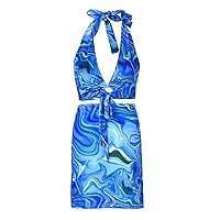Women's Summer Butterfly Version Printed Slim Fit Sexy Lace Up Backless Elastic Dresss Womens Beach Dress
