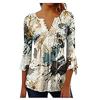 Women's Short Sleeve Pleats T-Shirt Tops Fashion Casual V Neck Flowy Hem Shirts Floral Printed Loose Blouse Tees