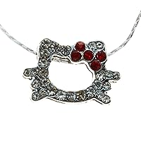 Hello Kitty Cat Sparkling Swavorski Crystals Rhinestones Celebrity Girl Teen Bowknot Pendant Silver Gold tone Ruby Red (July Birthday Birthstone) Scarlet Happy Holidays Valentine Merry Christmas Color. Necklace or chain (either silver or gold tone and style may vary) included.