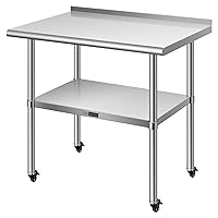 VIVOHOME 24 x 36 Inch Stainless Steel Work Table with Backsplash, Food Prep Commercial Table with Wheels for Restaurant, Hotel, Home and Warehouse