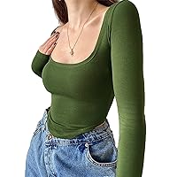 Women's Solid Long Sleeve T-Shirt Y2K Crop Top Scoop Neck Asymmetrical Hem Basic Tee