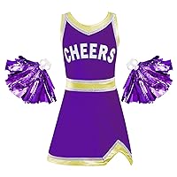 FEESHOW Kids Girls Sleeveless V Neck Letters Printed Cheerleading Dress with Pom Poms Outfits Costume