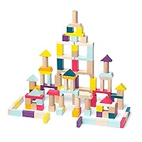 Kidiwood Wooden Building Blocks Colourful Mix 100 Pieces - from 18 Months, Solid Wood - Sycamore and Beech, Water-Based Paints, Promotes Motor Skills and Sense of Touch