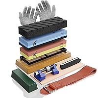 Japanese Whetstone Sharpener Set - 400/1000 3000/8000 Grit Water Stones, Flattening Stone, Honing Guide, Cut Resistant Gloves