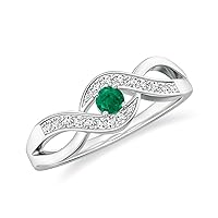 Natural Emerald Infinity Promise Ring for Women Girls in Sterling Silver / 14K Solid Gold/Platinum