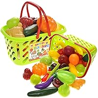 PowerTRC 38 Pcs Fruits and Vegetables Basket Colorful | Pretend Farmer’s Market Shopping Grocery Play Food Toy for Toddlers & Kids