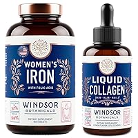 WINDSOR BOTANICALS Liquid Collagen and Iron for Women Beaty and Wellness Bundle