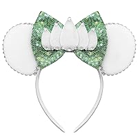 Mouse Ears for Girls Women Headband for Adult Kid Sequin Green Bows Park Mouse Ears Headband