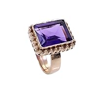 Amethyst Hydro 13X10 MM Rectangle Cut Gemstone Rose Gold Plated Brass Adjustable Ring Jewelry