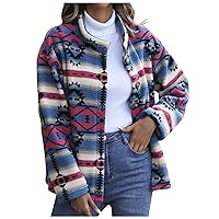 Womems Winter Coats Faux Fur Jackets Fleece Fuzzy Sherpa Jackets Fashion Graphic Print Outerwear Fluffy Lapel Jackets