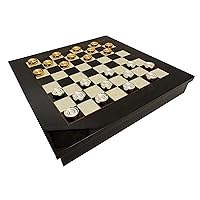 Bello Games Collezioni - Bella Valentina 24K Gold/Silver Plated Checkers from Italy & Via Luigi Ronzoni Luxury Briarwood Board/Cabinet from Italy